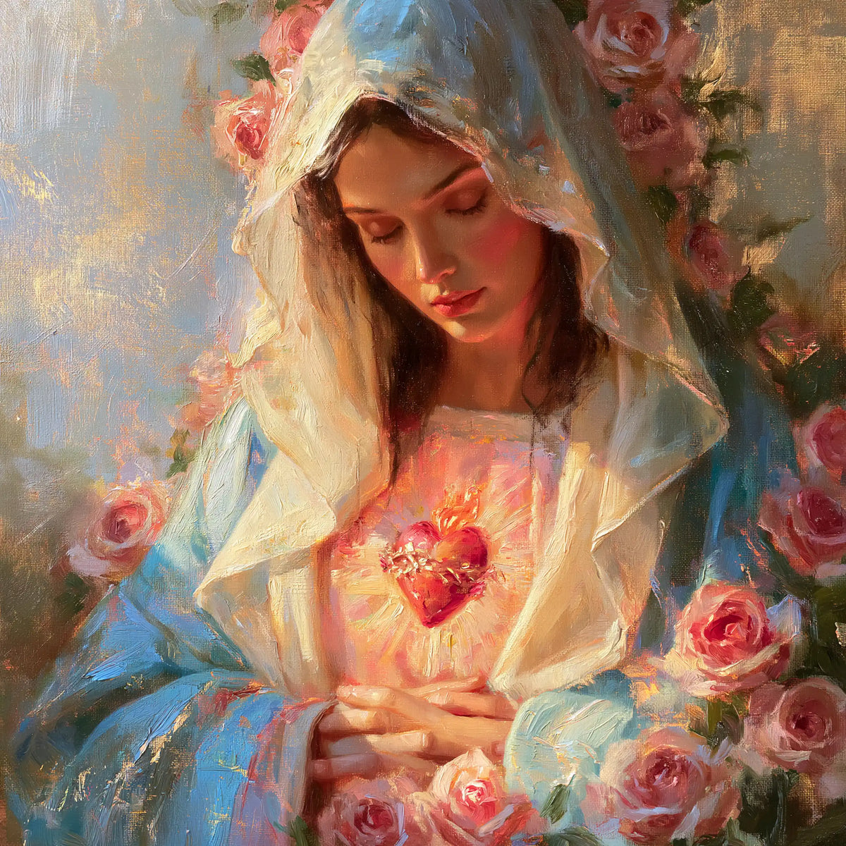the Immaculate Heart of Mary in an impressionist atmosphere in Impressionist style, square Christian artwork no. 5