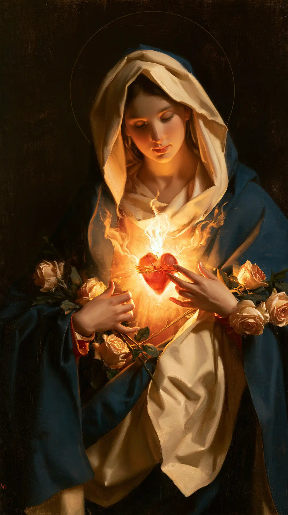 Mary and her Immaculate Heart surrounded by divine light in Mary as Divine Light style, portrait Christian artwork no. 12