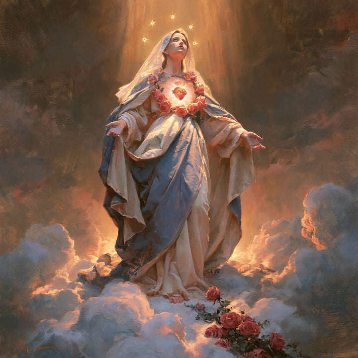 Immaculate Heart of Mary - Mary upon the Clouds with the Immaculate Heart · Square n° 6