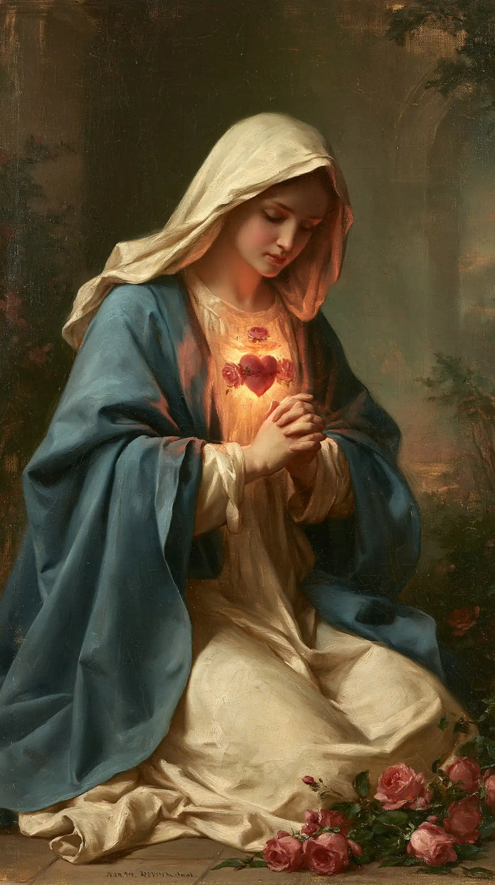The Immaculate Heart of Mary — Contemplation Among Fallen Roses