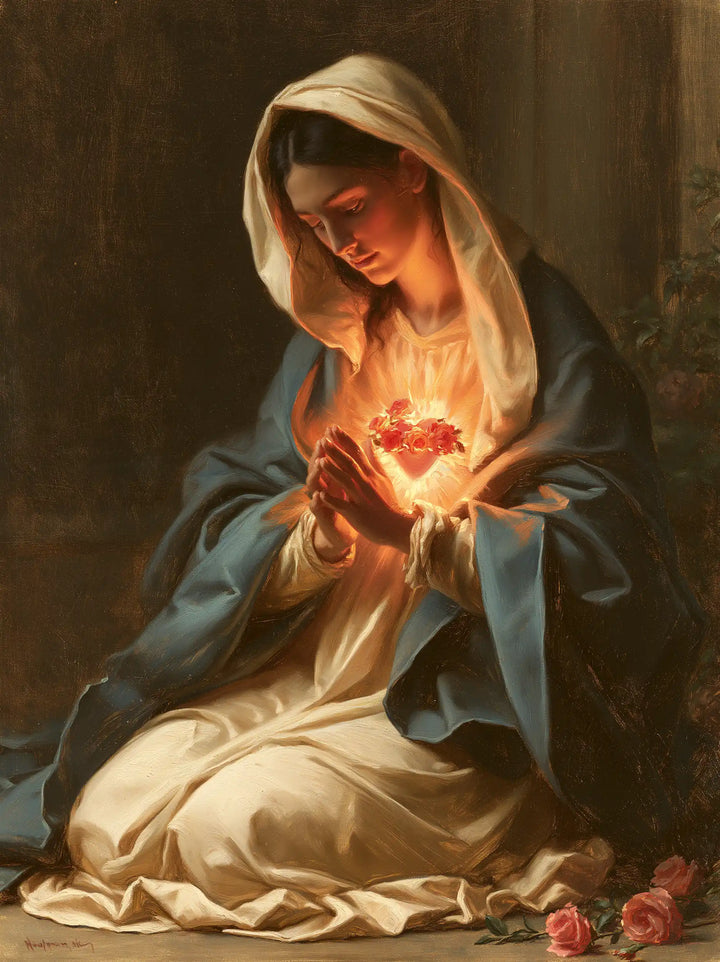 The Immaculate Heart of Mary — The Heart Illuminating the Kneeling Prayer