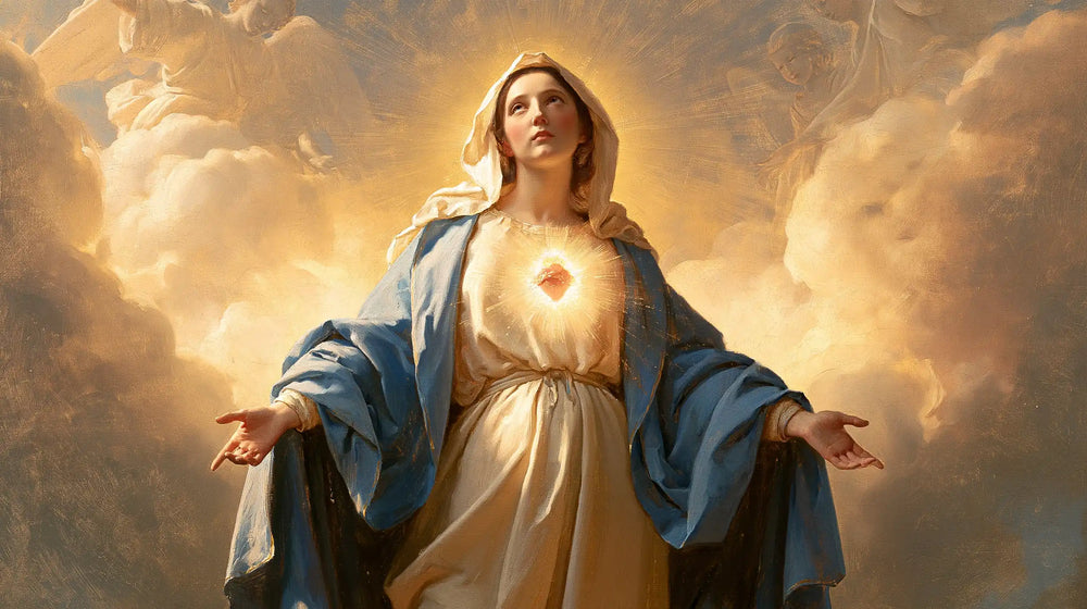 the Immaculate Heart of Mary in a monumental sacred view in Sacred Monumental View style, landscape Christian artwork no. 14