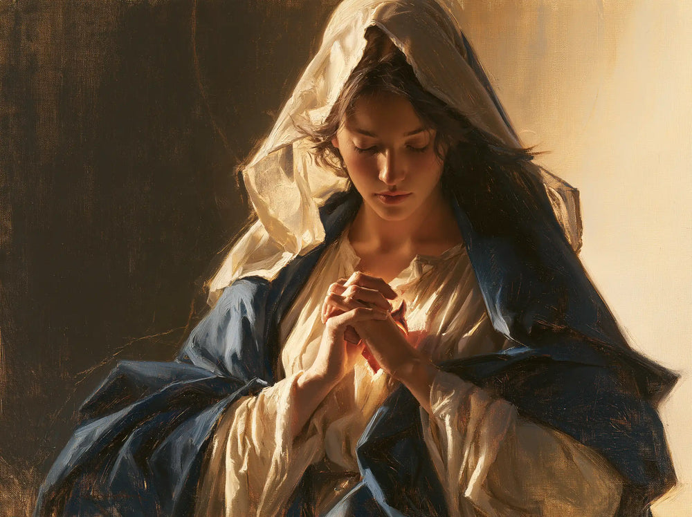 the Immaculate Heart of Mary in devotional silence in The Silence of Devotion style, landscape Christian artwork no. 7