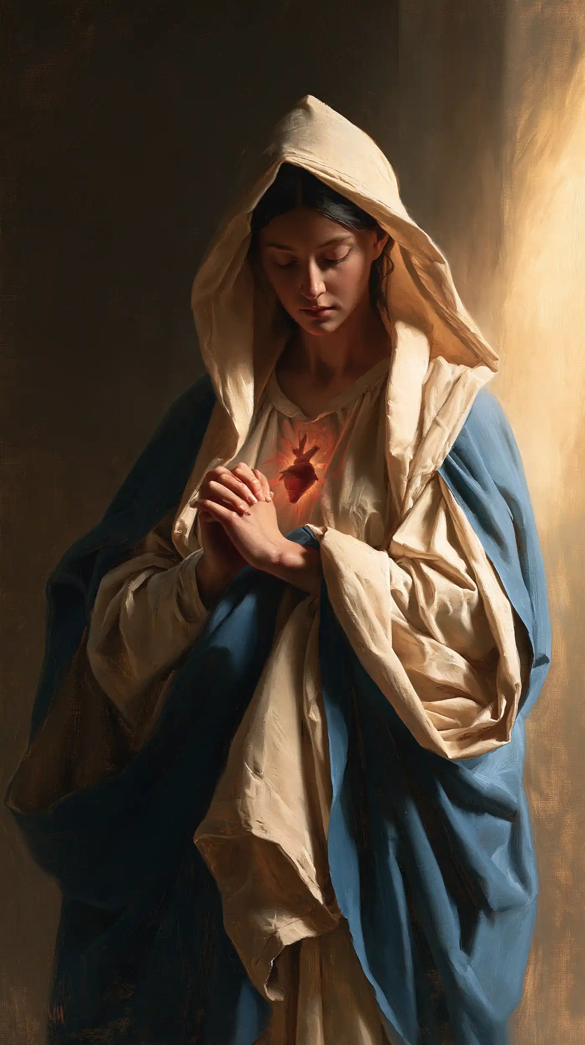 the Immaculate Heart of Mary in devotional silence in The Silence of Devotion style, portrait Christian artwork no. 4