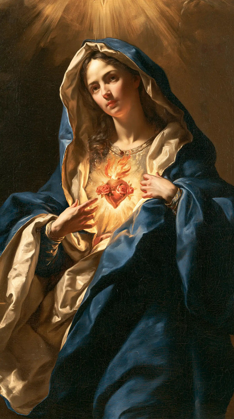 the Immaculate Heart of Mary in a theatrical Baroque scene in Theatrical Baroque style, portrait Christian artwork no. 2