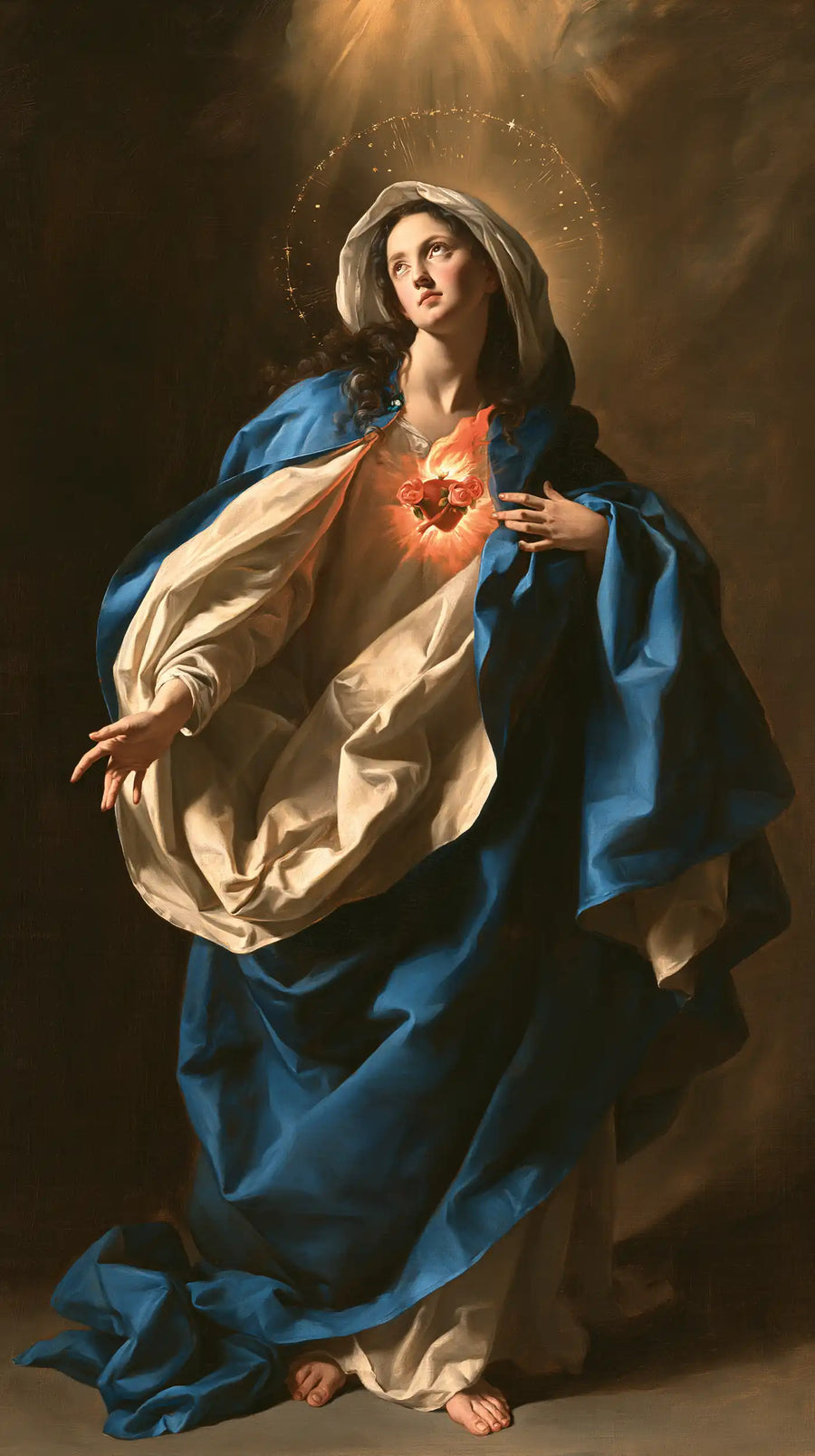 the Immaculate Heart of Mary in a theatrical Baroque scene in Theatrical Baroque style, portrait Christian artwork no. 4