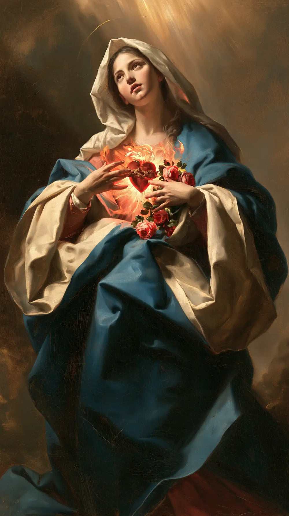 the Immaculate Heart of Mary in a theatrical Baroque scene in Theatrical Baroque style, portrait Christian artwork no. 5