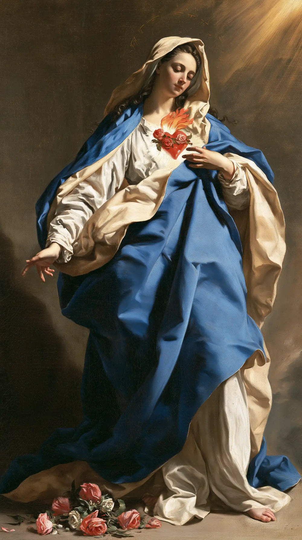 the Immaculate Heart of Mary in a theatrical Baroque scene in Theatrical Baroque style, portrait Christian artwork no. 11
