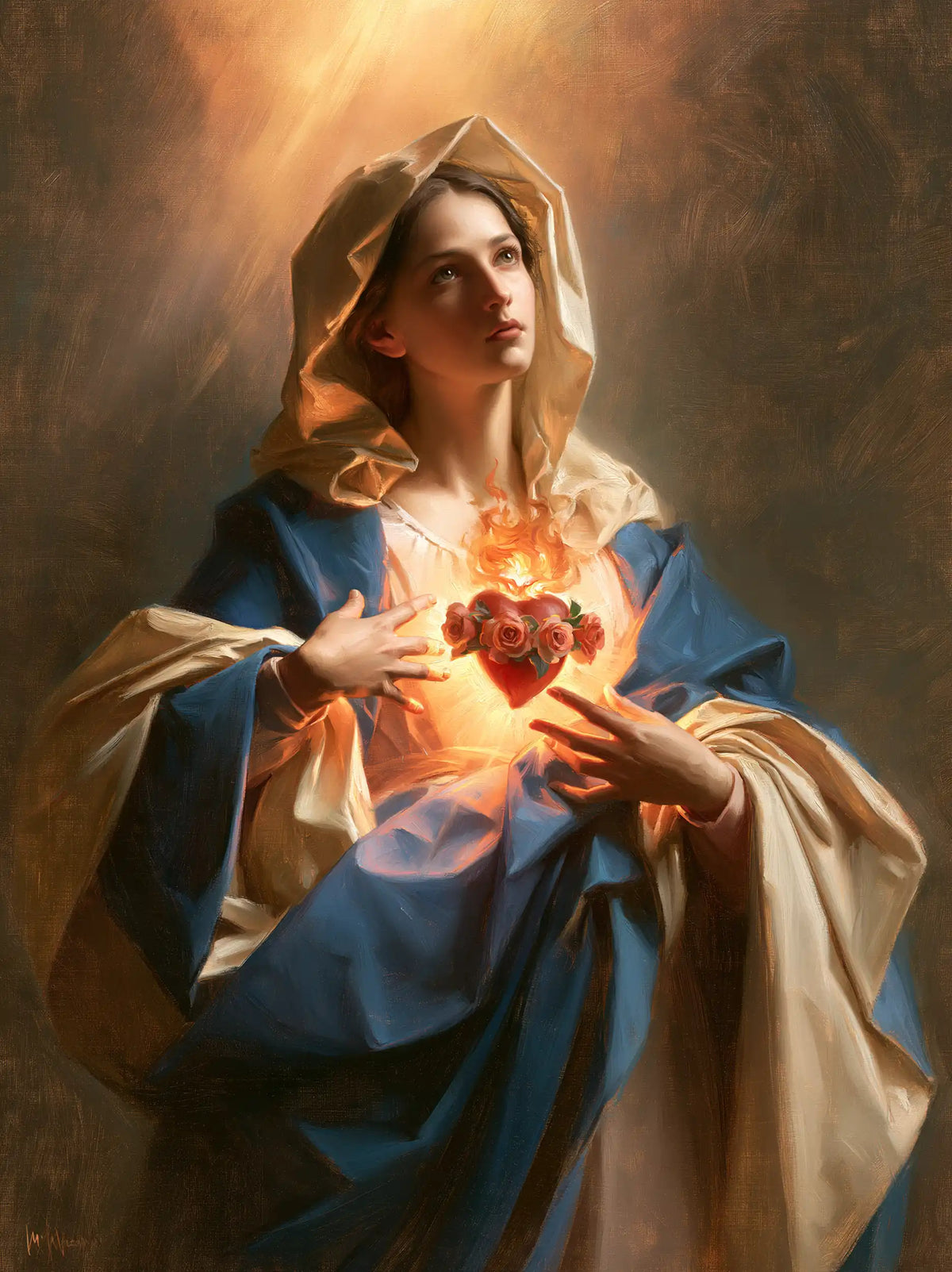 the Immaculate Heart of Mary in a theatrical Baroque scene in Theatrical Baroque style, portrait Christian artwork no. 16