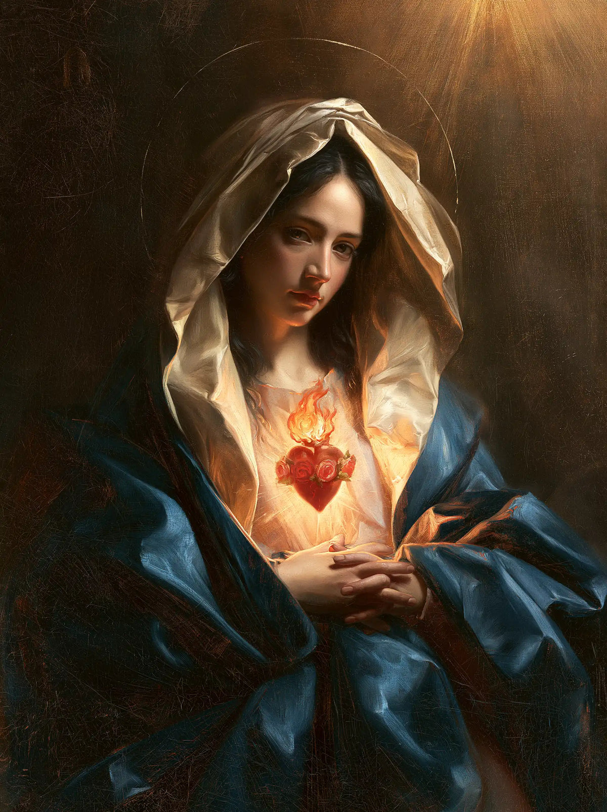 the Immaculate Heart of Mary in a theatrical Baroque scene in Theatrical Baroque style, portrait Christian artwork no. 18
