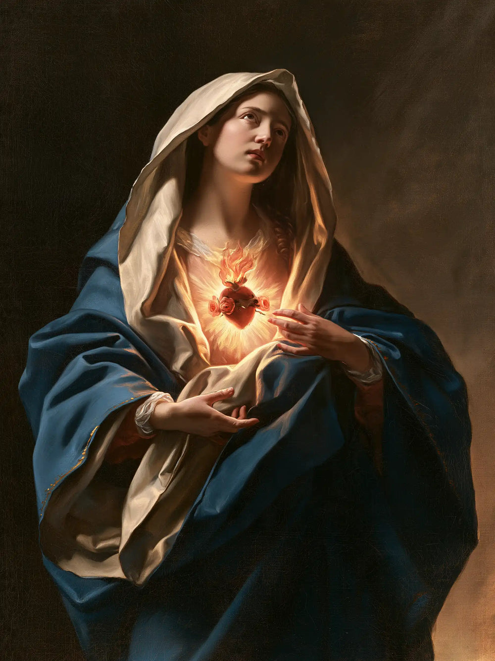 the Immaculate Heart of Mary in a theatrical Baroque scene in Theatrical Baroque style, portrait Christian artwork no. 20