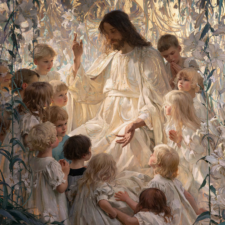Jesus and the Children - Sacred Art Nouveau · Square n° 1
