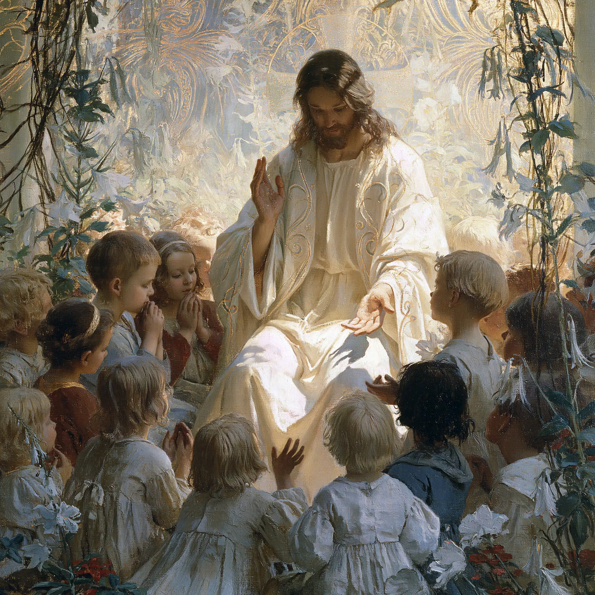 Jesus and the Children - Sacred Art Nouveau · Square n° 2
