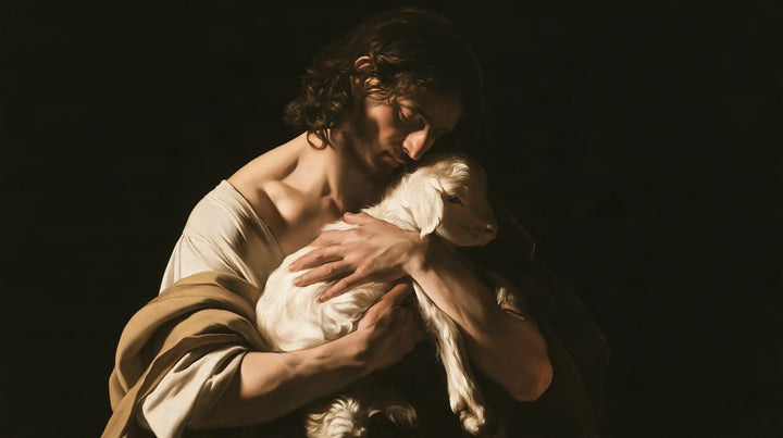 Jesus and the Lamb - Caravaggio Tenebrism · Landscape n° 3