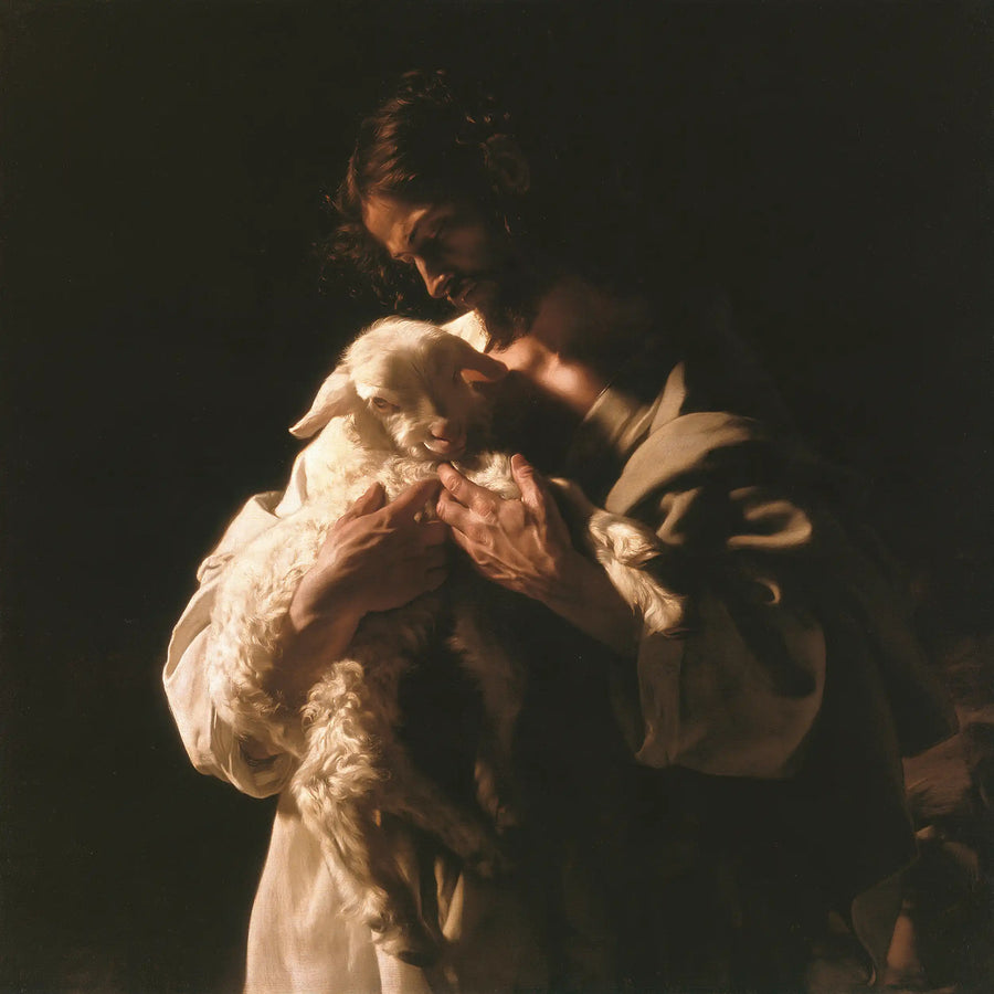 Jesus and the Lamb - Caravaggio Tenebrism · Square n° 1
