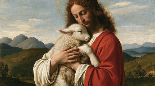 Jesus with a lamb in Florentine Renaissance style in Florentine Renaissance style, landscape Christian artwork no. 9