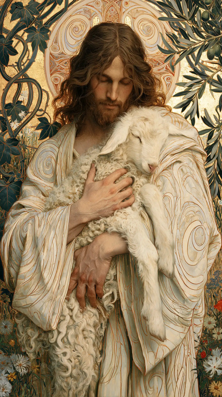 Jesus and the Lamb - Sacred Art Nouveau · Portrait n° 3