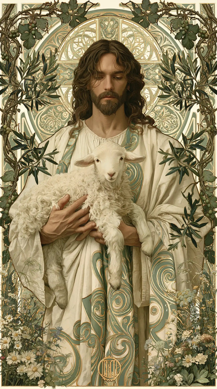 Jesus and the Lamb - Sacred Art Nouveau · Portrait n° 4