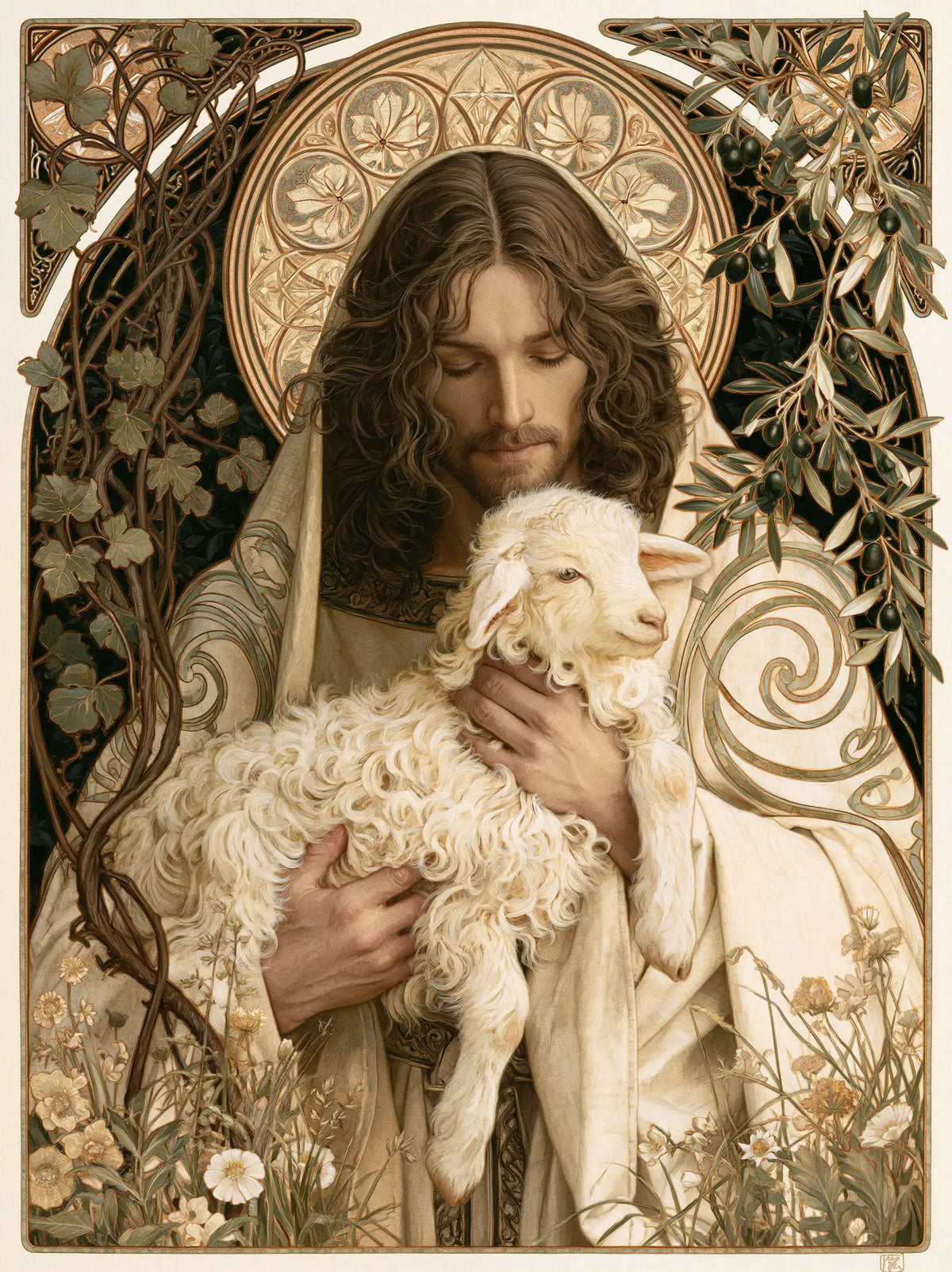 Jesus and the Lamb - Sacred Art Nouveau · Portrait n° 9