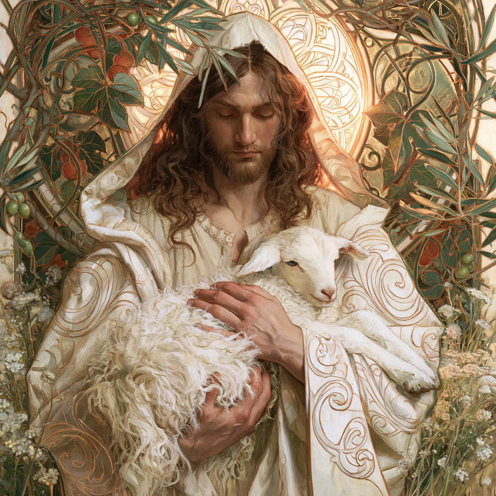 Jesus and the Lamb - Sacred Art Nouveau · Square n° 1