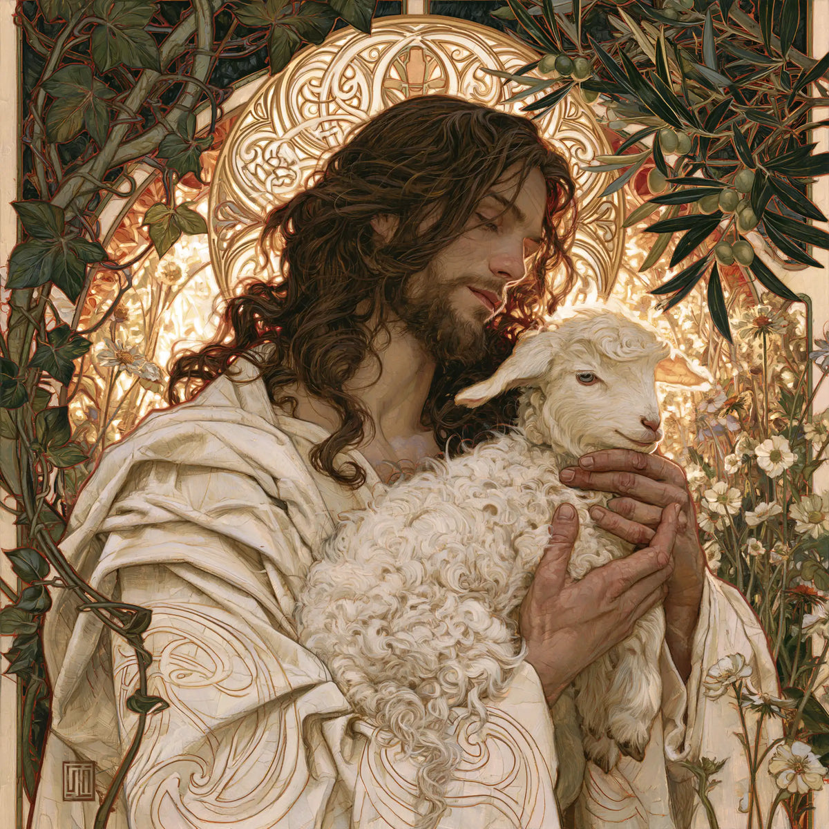 Jesus and the Lamb - Sacred Art Nouveau · Square n° 2