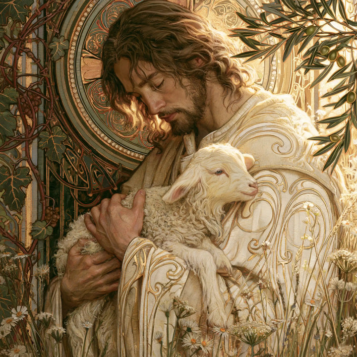 Jesus and the Lamb - Sacred Art Nouveau · Square n° 3