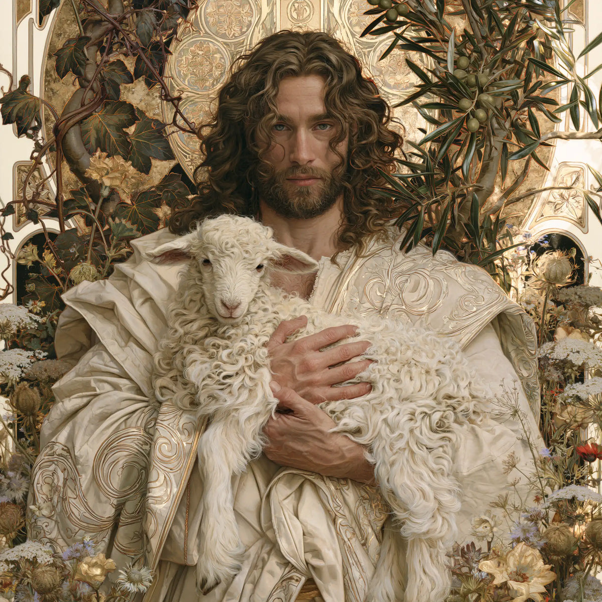 Jesus and the Lamb - Sacred Art Nouveau · Square n° 6