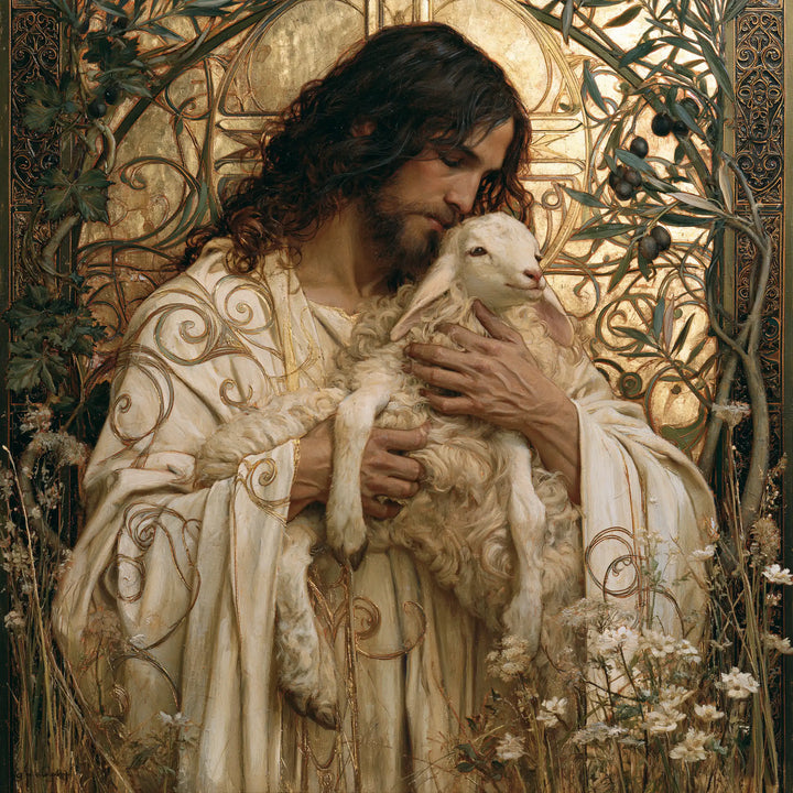 Jesus and the Lamb - Sacred Art Nouveau · Square n° 7