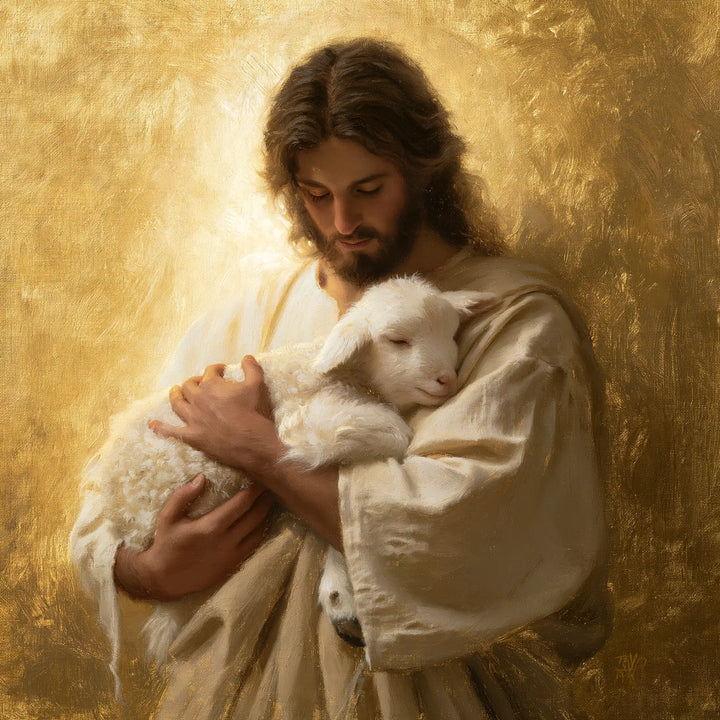 Jesus and the Lamb - Sacred Gold · Square n° 6