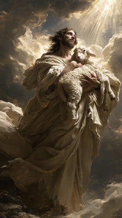 Jesus and the Lamb — Gentleness Above the Sweeping Drapery