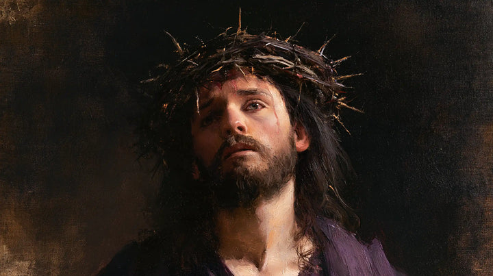 Jesus Crowned with Thorns — The Uplifted Face in Deep Grey