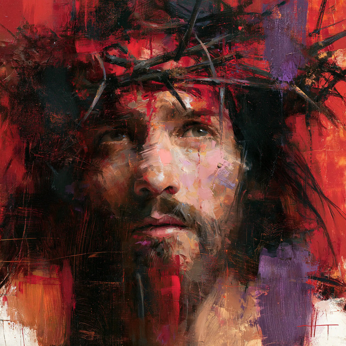 Jesus Crowned with Thorns — The Face Woven of Purple and Fire