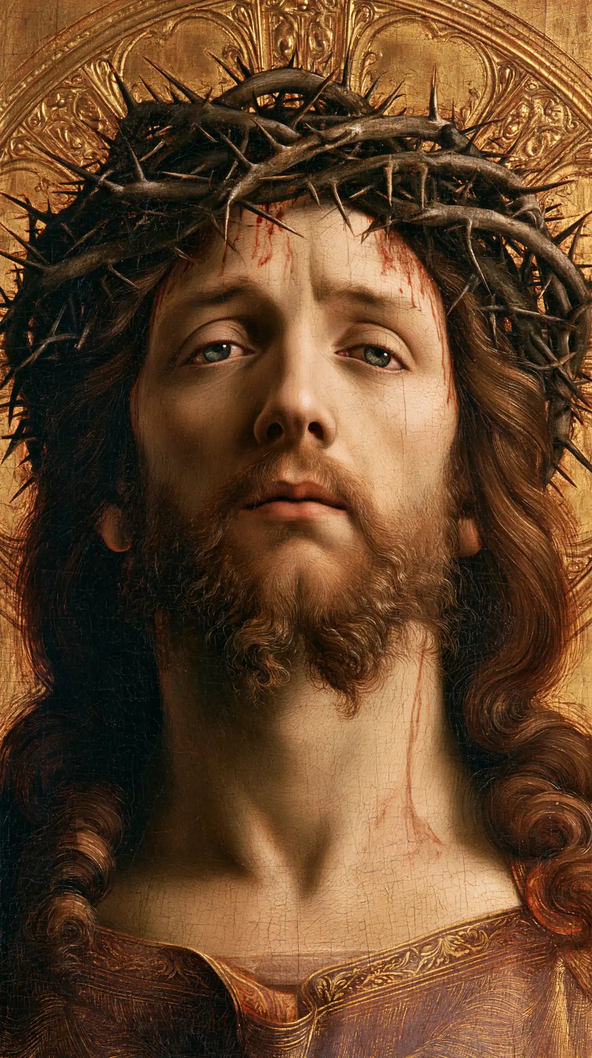 Jesus Crowned with Thorns — The Pale Neck beneath the Sculpted Circle