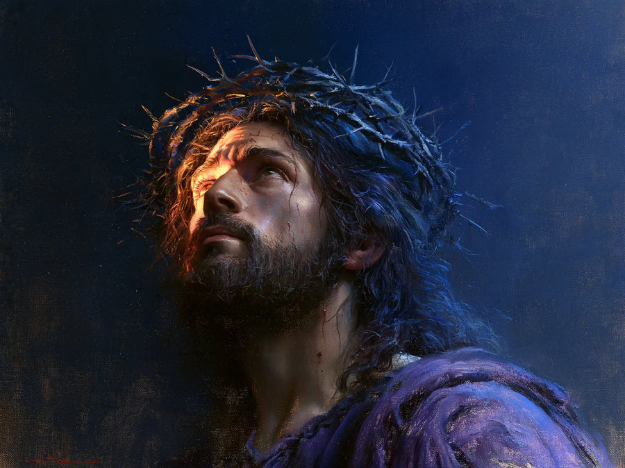 Jesus Crowned with Thorns — The Gaze beneath the Cobalt Veil