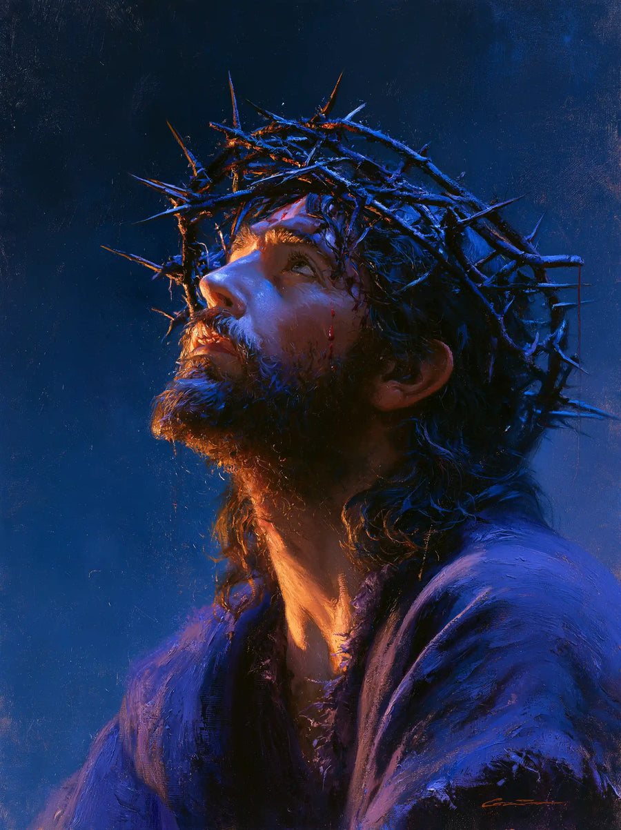 Jesus Crowned with Thorns — The Profile Bathed in Cobalt