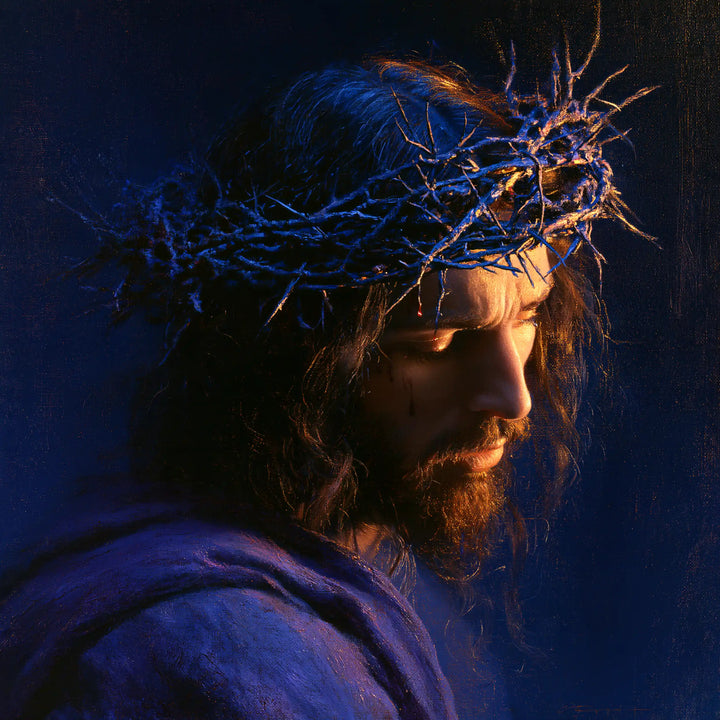 Jesus Crowned with Thorns — The Brow in Cobalt Shadow