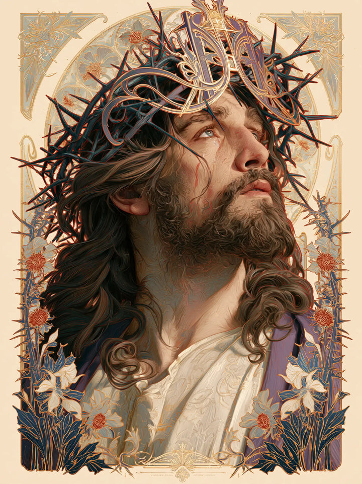 Jesus Crowned with Thorns — The Gaze above Enamel Flowers