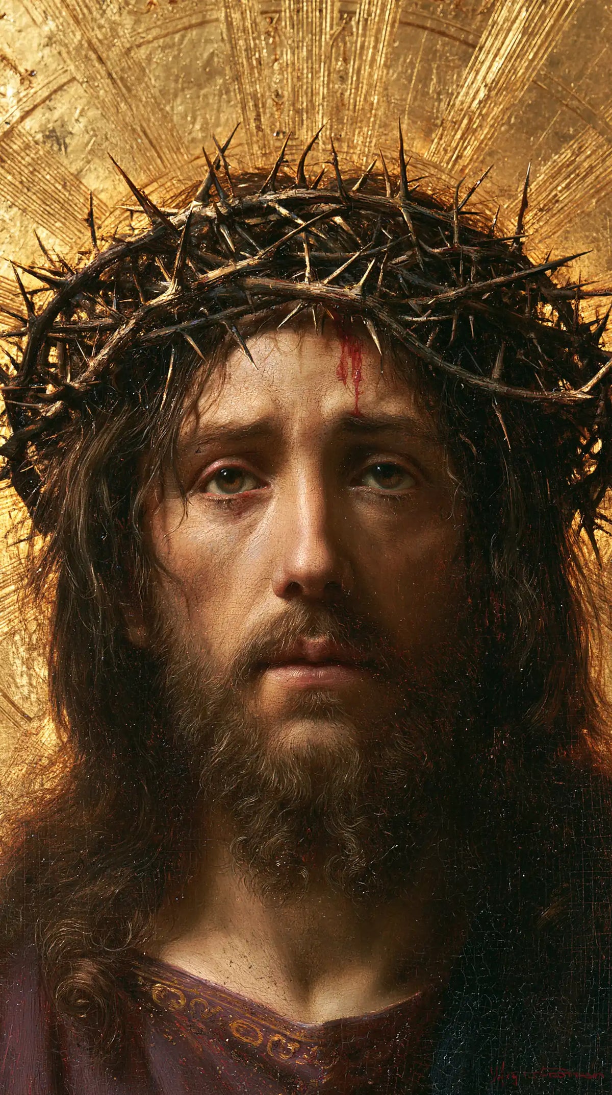 Jesus Crowned with Thorns — The Solemn Face beneath Engraved Gold