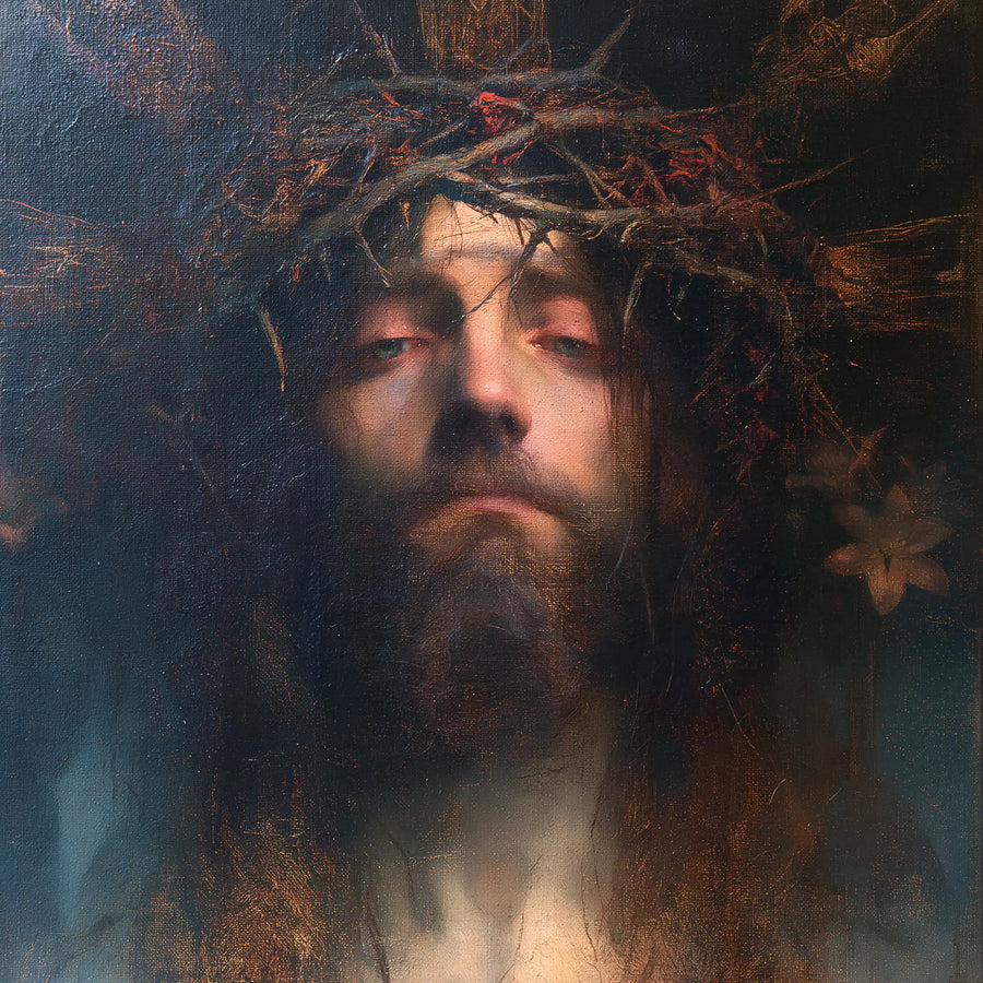 Jesus Crowned with Thorns — Closed Eyes in Evening Mist