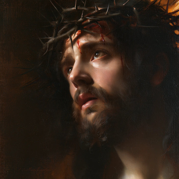 Jesus Crowned with Thorns — The Wounded Brow in Deep Shadow