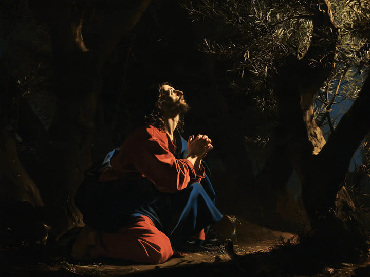 Jesus in Gethsemane — The Vigil in Crimson and Azure