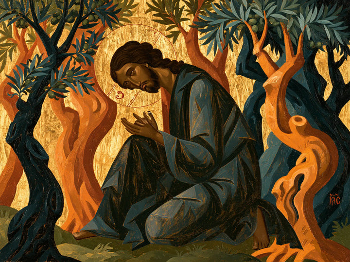 Jesus in Gethsemane — Reverence among Flame-Like Trees