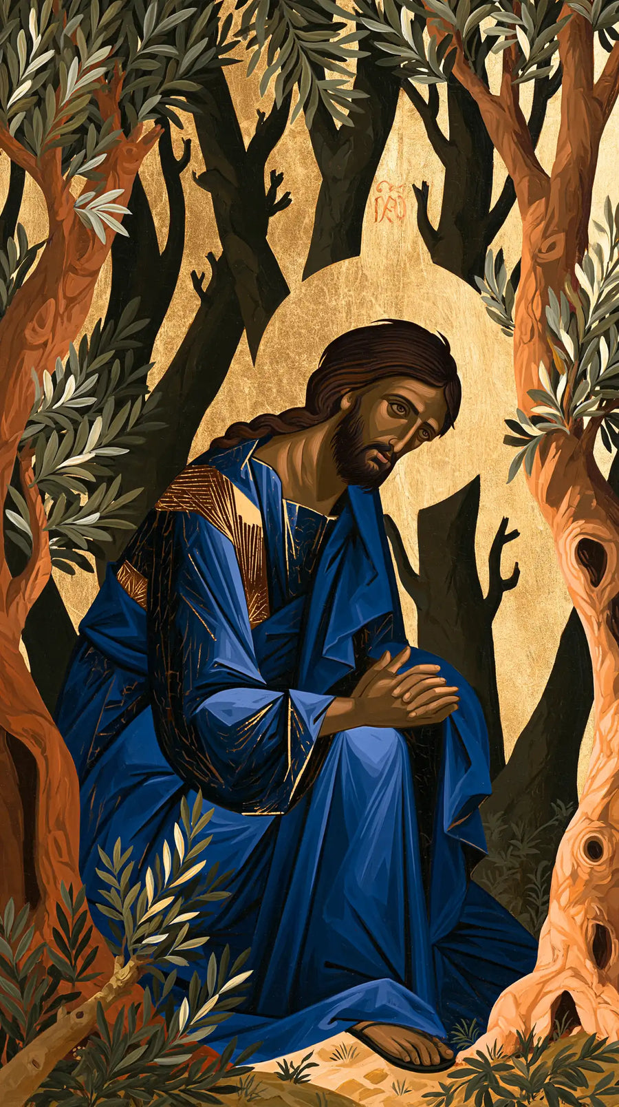 Jesus in Gethsemane — Blue in the Narrow Golden Garden