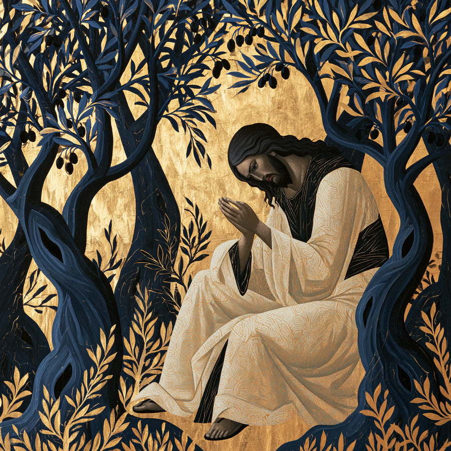 Jesus in Gethsemane — White in the Cradle of Blue Trees