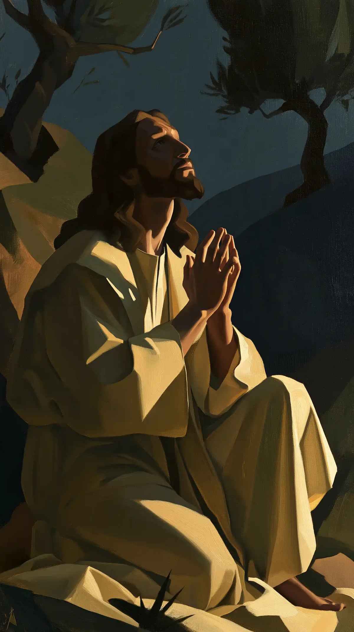 Jesus in Gethsemane — Prayer in Stone-Like Drapery