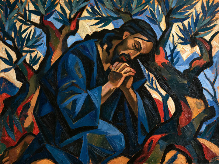 Jesus in Gethsemane — The Brow Resting in Cobalt Night