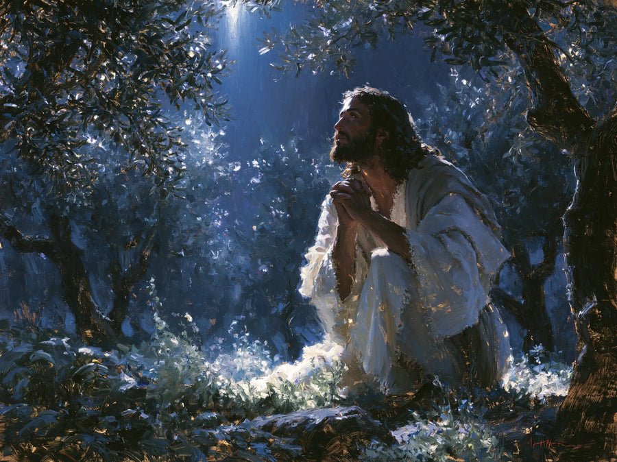 Jesus in Gethsemane — Silver Dew around the Prayer