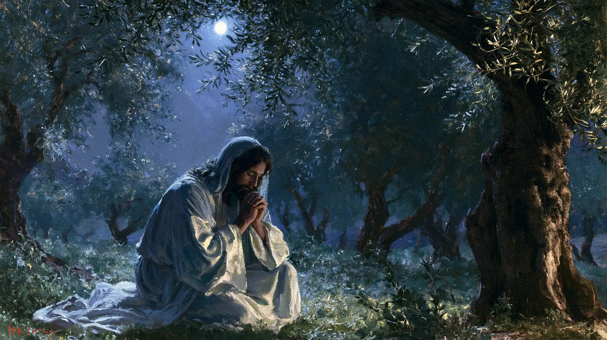 Jesus in Gethsemane — The Pale Cloak beneath the Veiled Moon