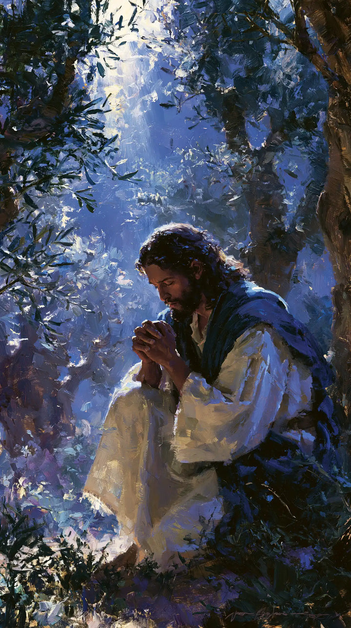 Jesus in Gethsemane — Prayer beneath a Lilac Veil