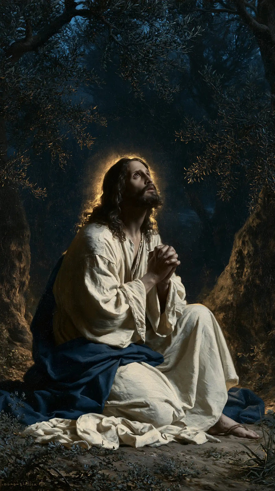 Jesus in Gethsemane — The Quiet Halo in the Deep Garden